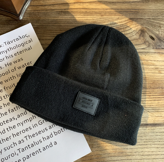 Simple Small Letter Knitting Wool Hat | Embroidered Cap