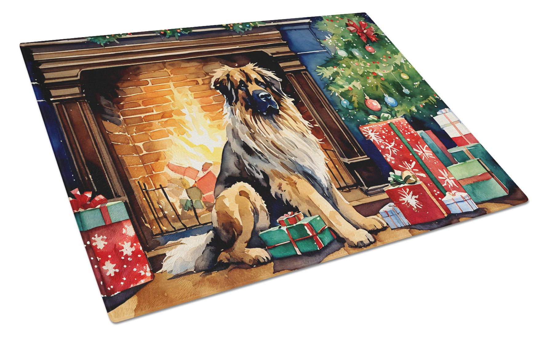 Leonberger Cozy Christmas Glass Cutting Board