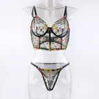 2023 Black Floral Embroidered Lace Bralette & Panty Set