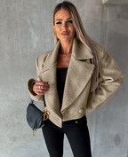 Trendy Woolen Short Oversized Collar Jacket (One Piece)