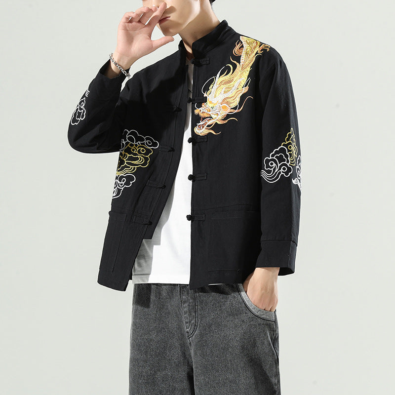 Men's Casual Long Sleeve Jacket with Embroidery