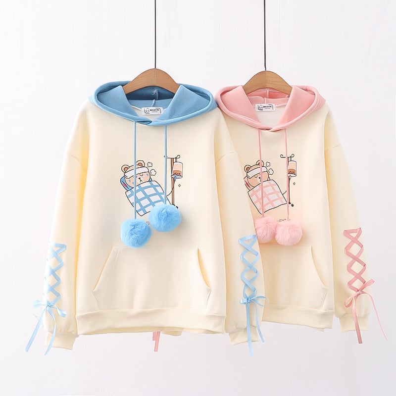 Cartoon Printed Color Block Fleece Sweater for Women