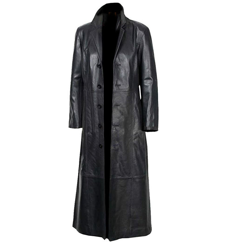 Men's Plus Size Leather Motorcycle Duster with Fur Coat