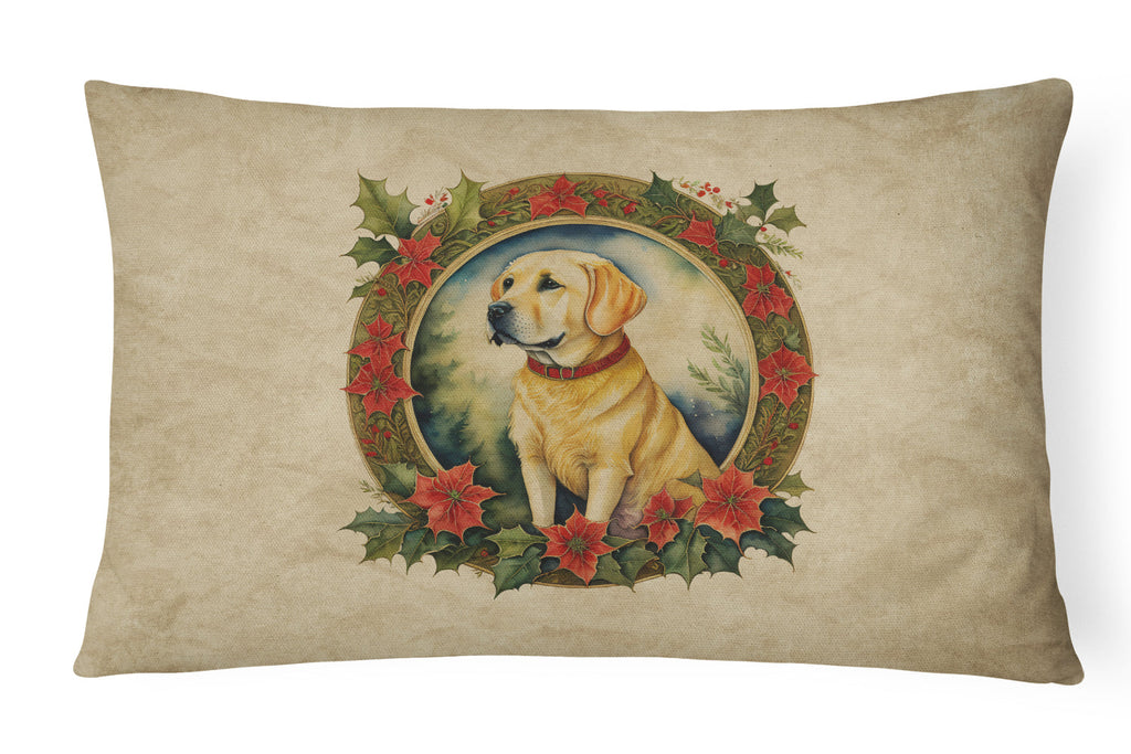 Labrador Retriever Christmas Flowers Throw Pillow