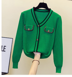 Oversized Thick Knit Sweater for Women - Long Sleeve V Neck