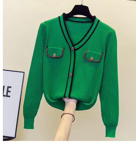 Oversized Thick Knit Sweater for Women - Long Sleeve V Neck