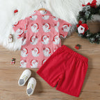 2022 Boys' Christmas Shirt with Bow Tie and Shorts Set