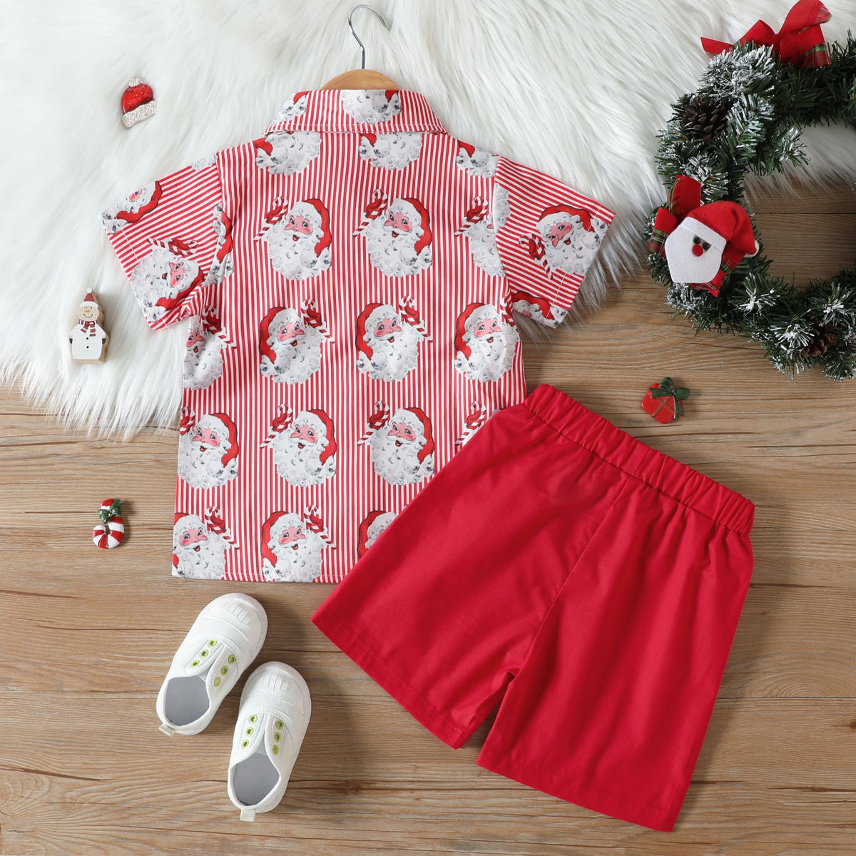 2022 Boys' Christmas Shirt with Bow Tie and Shorts Set