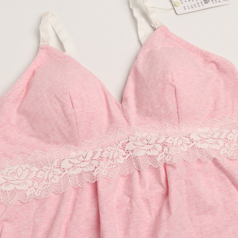 Cotton Nursing Tank Top with Lace Trim for Moms