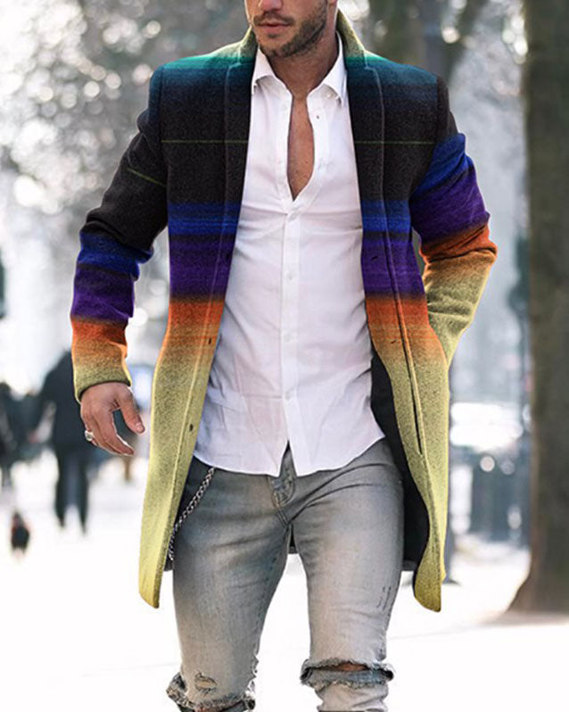 Men's Woolen Stand Collar Medium Long Casual Coat