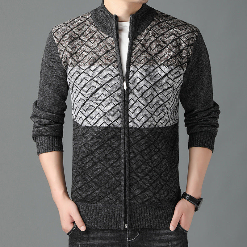Color-Blocking Stand-Up Collar Outer Wear Sweater