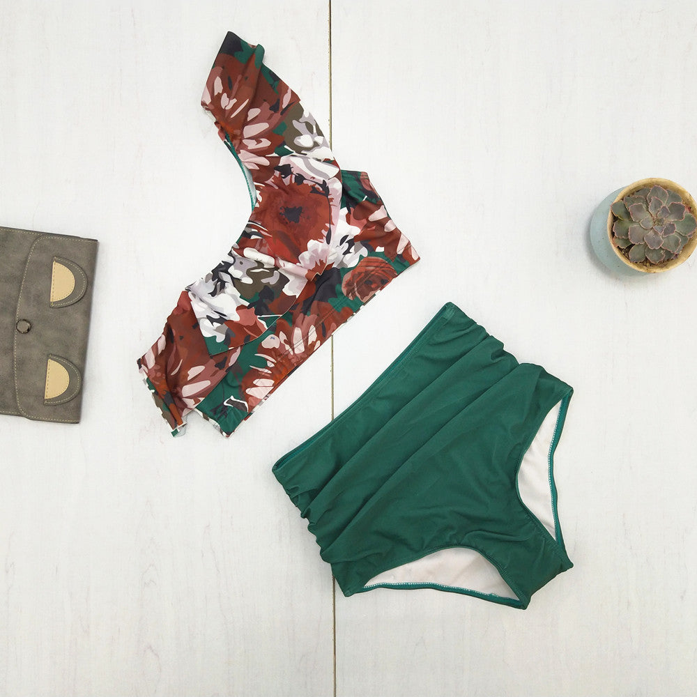 High-Waisted Floral Ruffle Bikini Swimsuit for Women