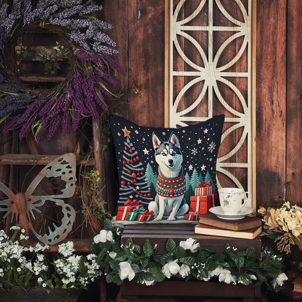 Siberian Husky Christmas Throw Pillow