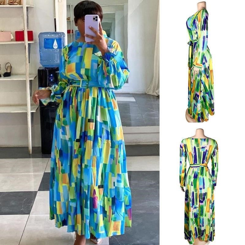 European American Women's Corset Round Neck Long Dress