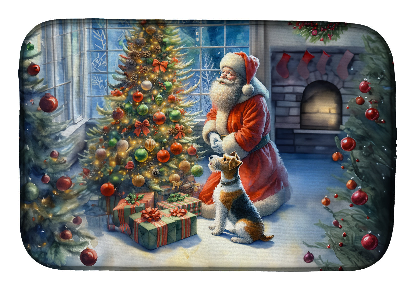 Fox Terrier and Santa Claus Dish Drying Mat