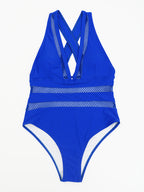 New Sexy Mesh Patchwork Deep V-Neck One Piece Swimsuit