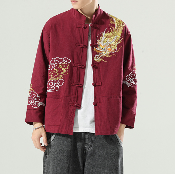 Men's Casual Long Sleeve Jacket with Embroidery