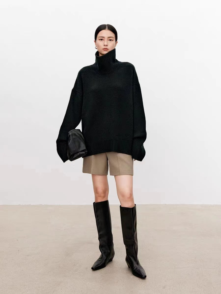 Solid Color Turtleneck Sweater - Warm & Comfortable