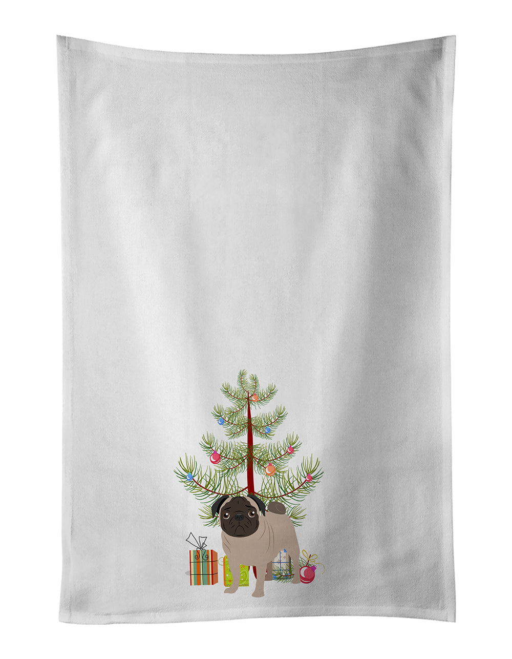 Pug Fawn #4 Christmas Kitchen Towel Set of 2