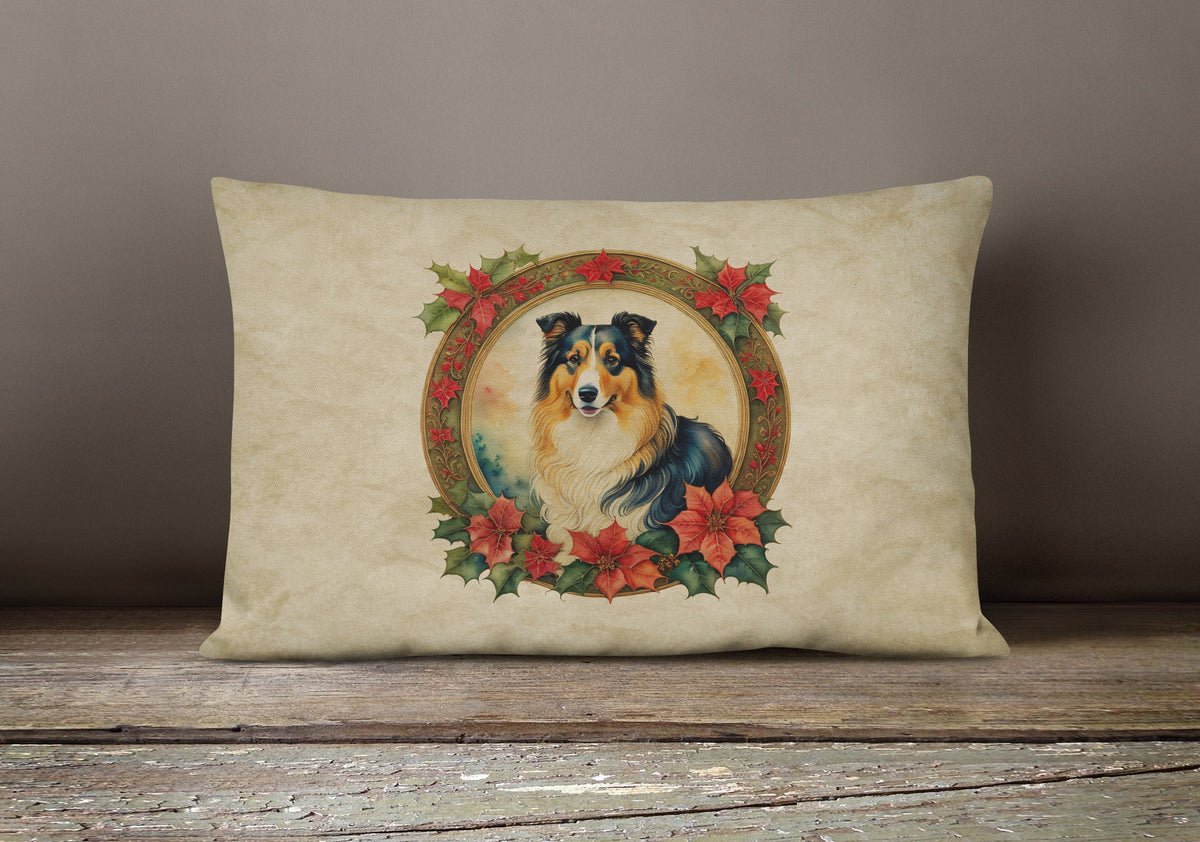 Collie Christmas Flowers Throw Pillow