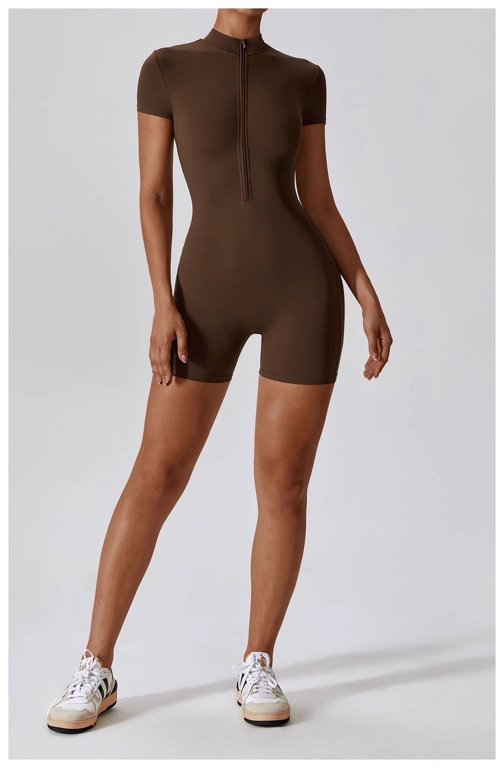 Women's Zip-Up Short Sleeve Yoga Bodysuit