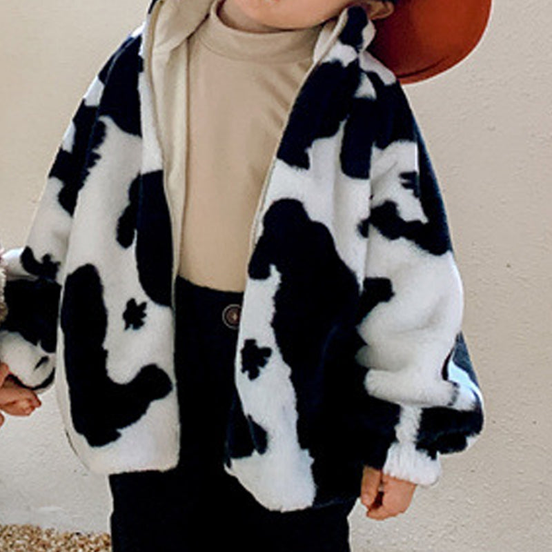Leopard Print Stand Collar Jacket for Kids