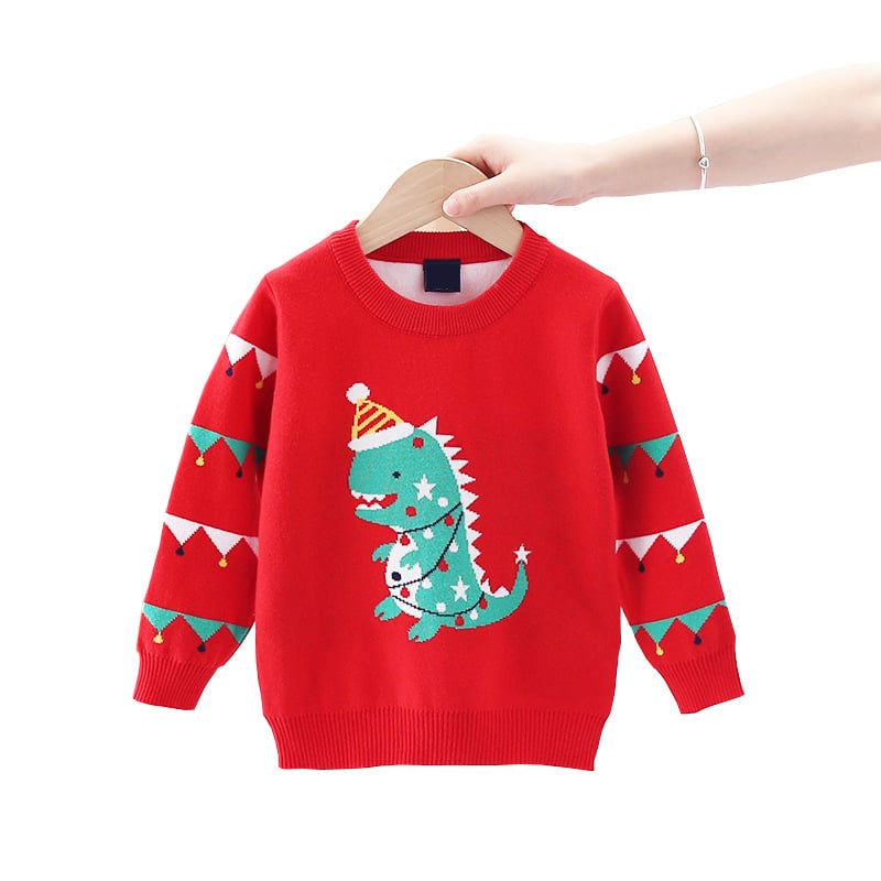 Christmas Dinosaur Jacquard Double Padded Sweater