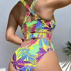 2024 Women's High-Waisted Printed Swimsuit One-Piece