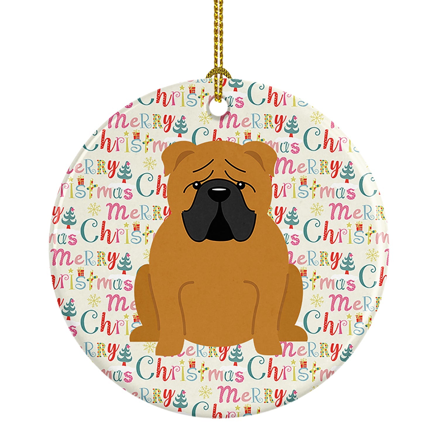 Merry Christmas English Bulldog Red Ceramic Ornament
