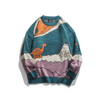 Loose Fit Patterned Jacquard Round Neck Sweater