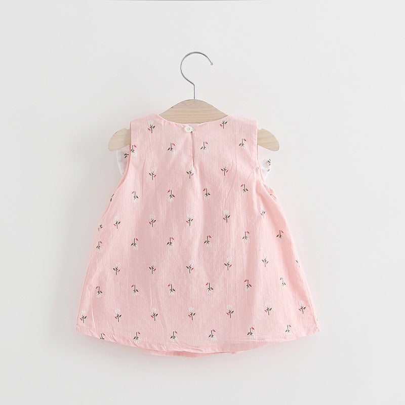 Summer Solid Color Bow-Back Floral Print Dress