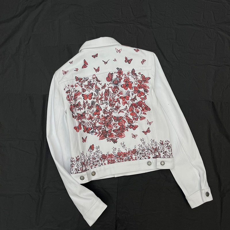 Embroidered Butterfly Pattern Denim Jacket, High Quality