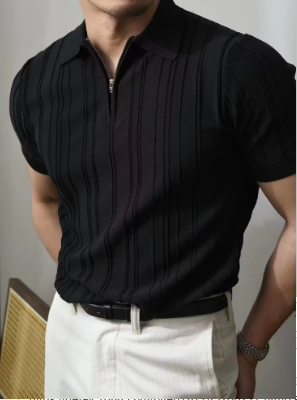 The Luc Polo L - Black Summer Knit Short Sleeve T-Shirt | Streetwear