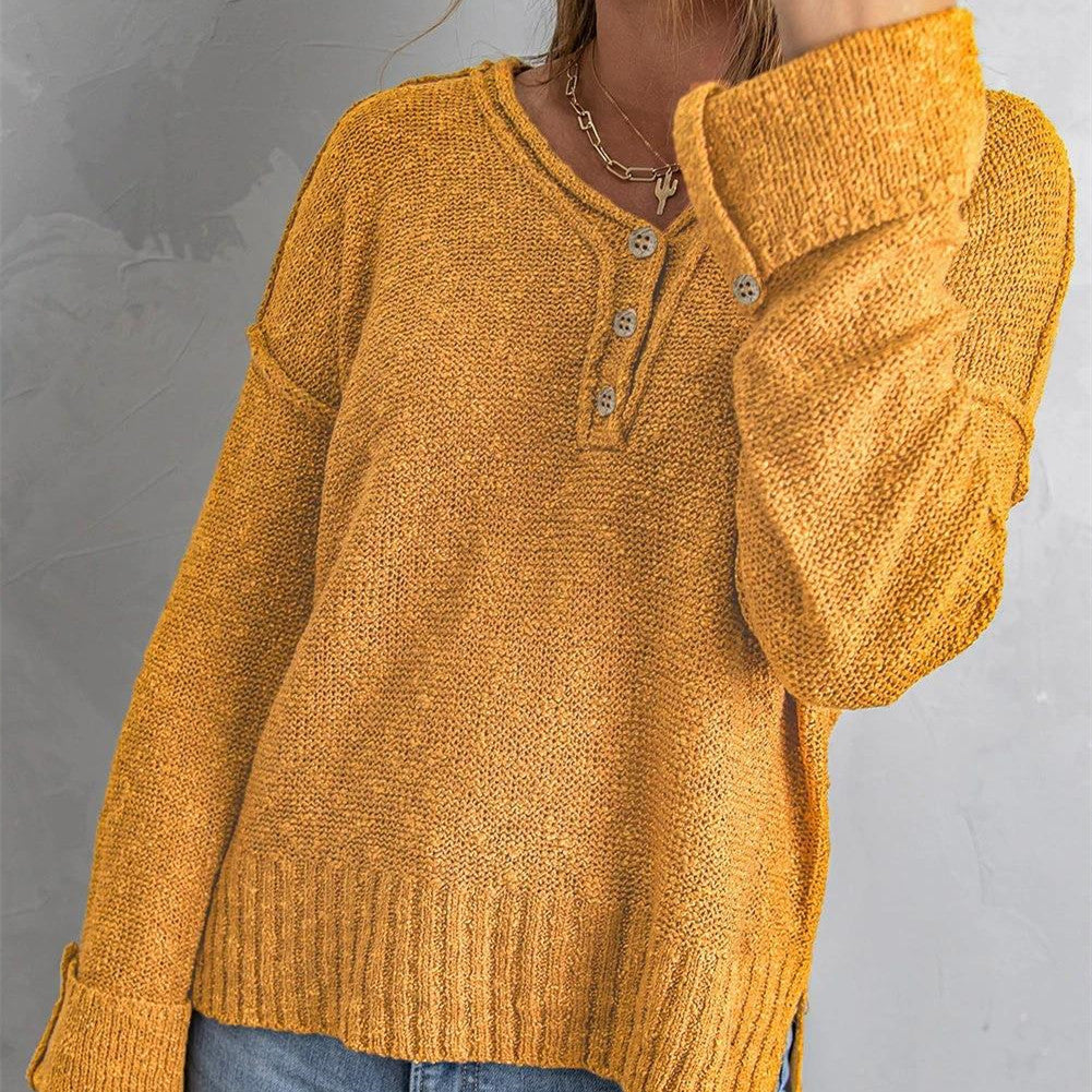 Women's Loose Button Knitted Shoulder Sweater