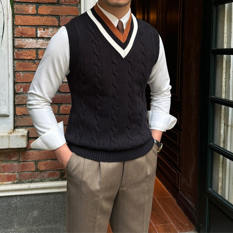 Men's Retro Knitted Sleeveless Vest Sweater
