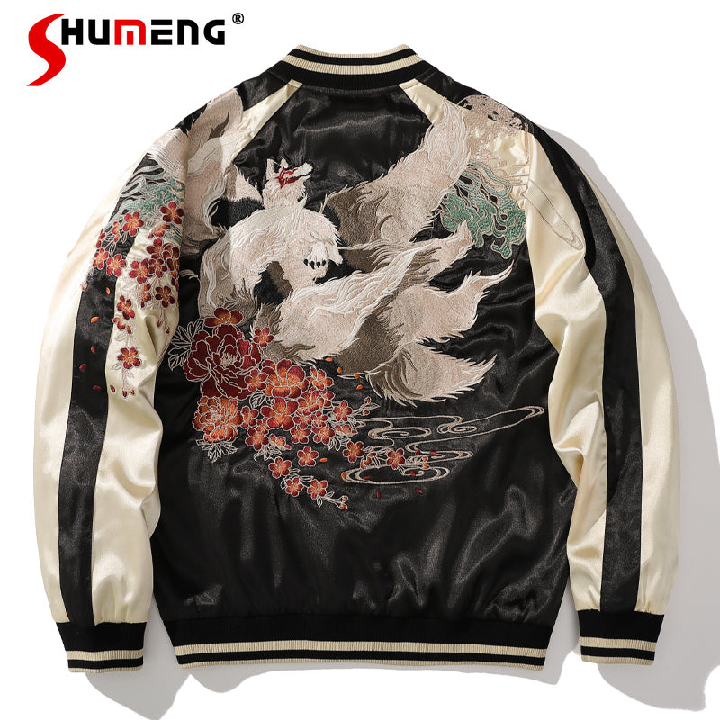 Japanese Dragon Embroidered Bomber Jacket for Men