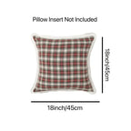Christmas Red Plaid Pillow Case 18x18in with Rabbit Fur Trim