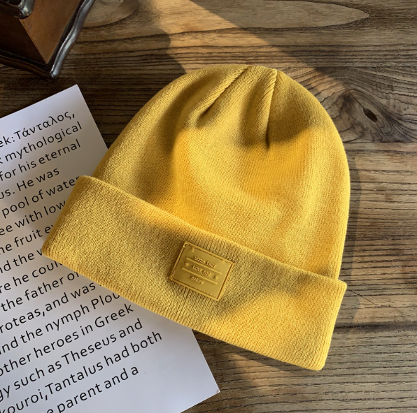 Simple Small Letter Knitting Wool Hat | Embroidered Cap