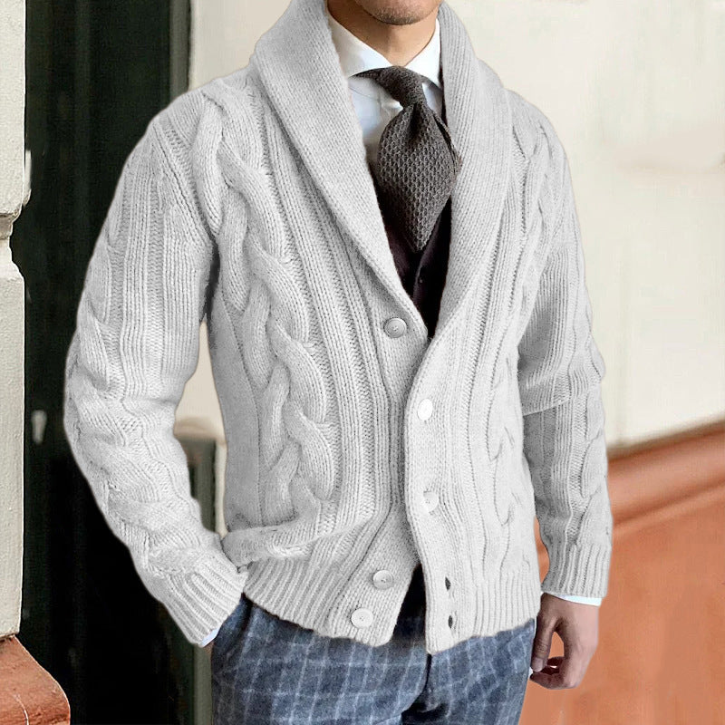 Men's Lapel Long Sleeve Knitted Cardigan Sweater