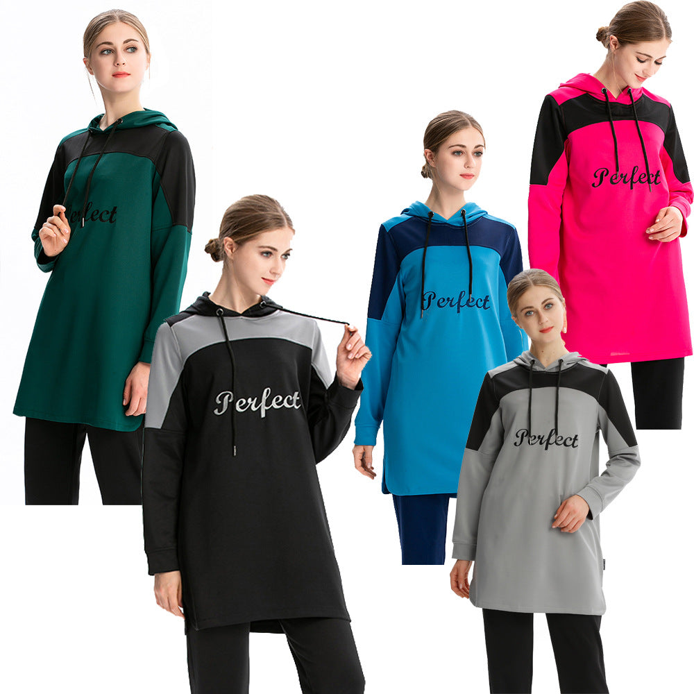 Color Block Hooded Sweater and Swimsuit Set