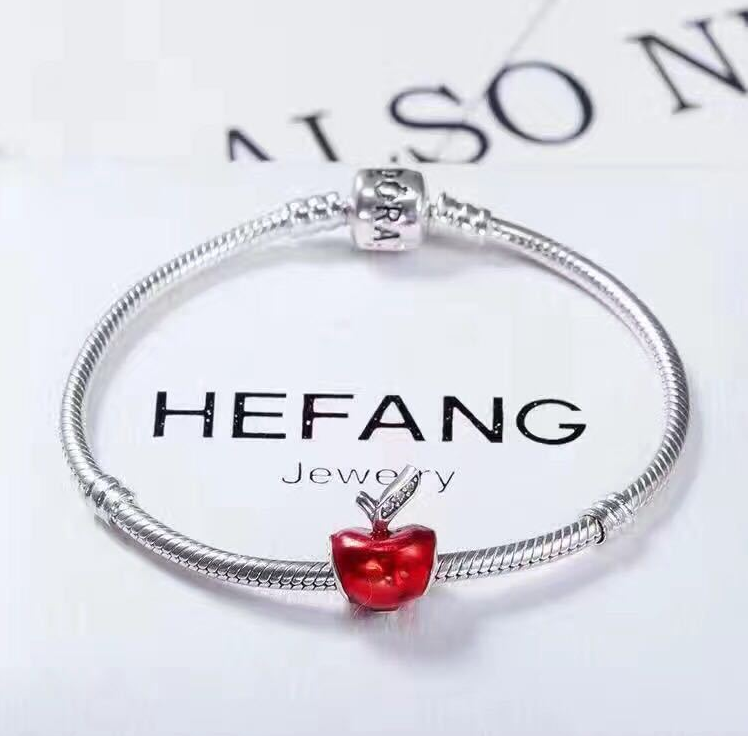 Silver Red Apple Bracelet for Christmas Gift