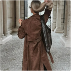 Women's Vintage Double-Breasted Suede Long Coat with Belt