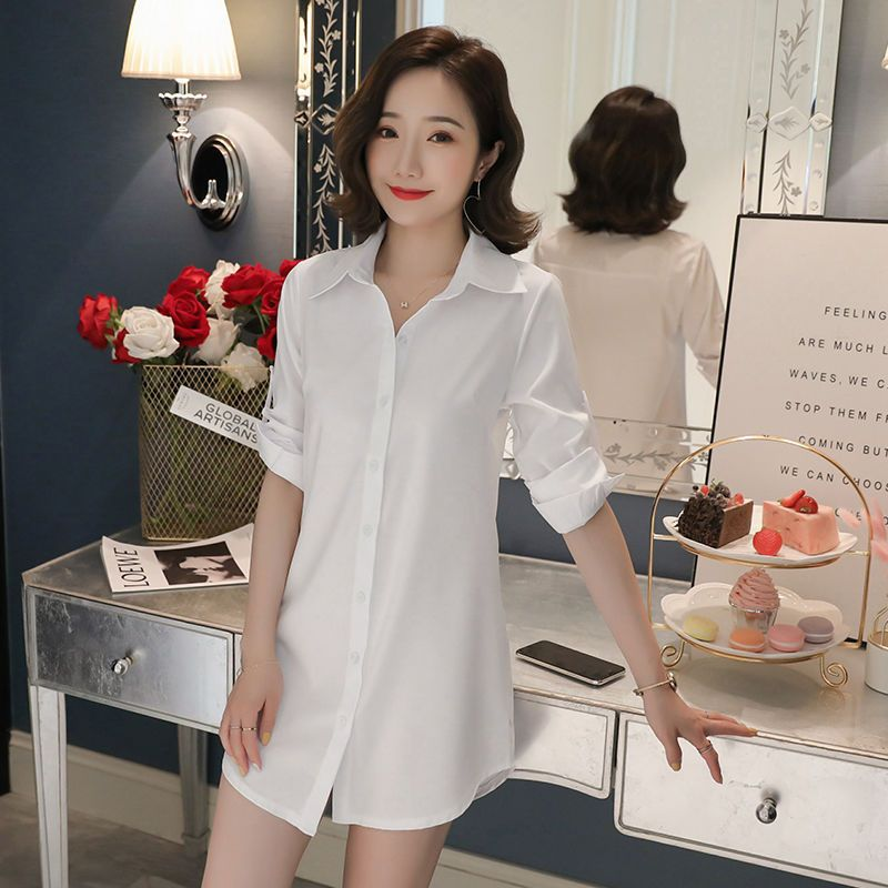 Loose Long Sleeve White Shirt Dress Sleepwear Top
