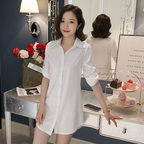Loose Long Sleeve White Shirt Dress Sleepwear Top