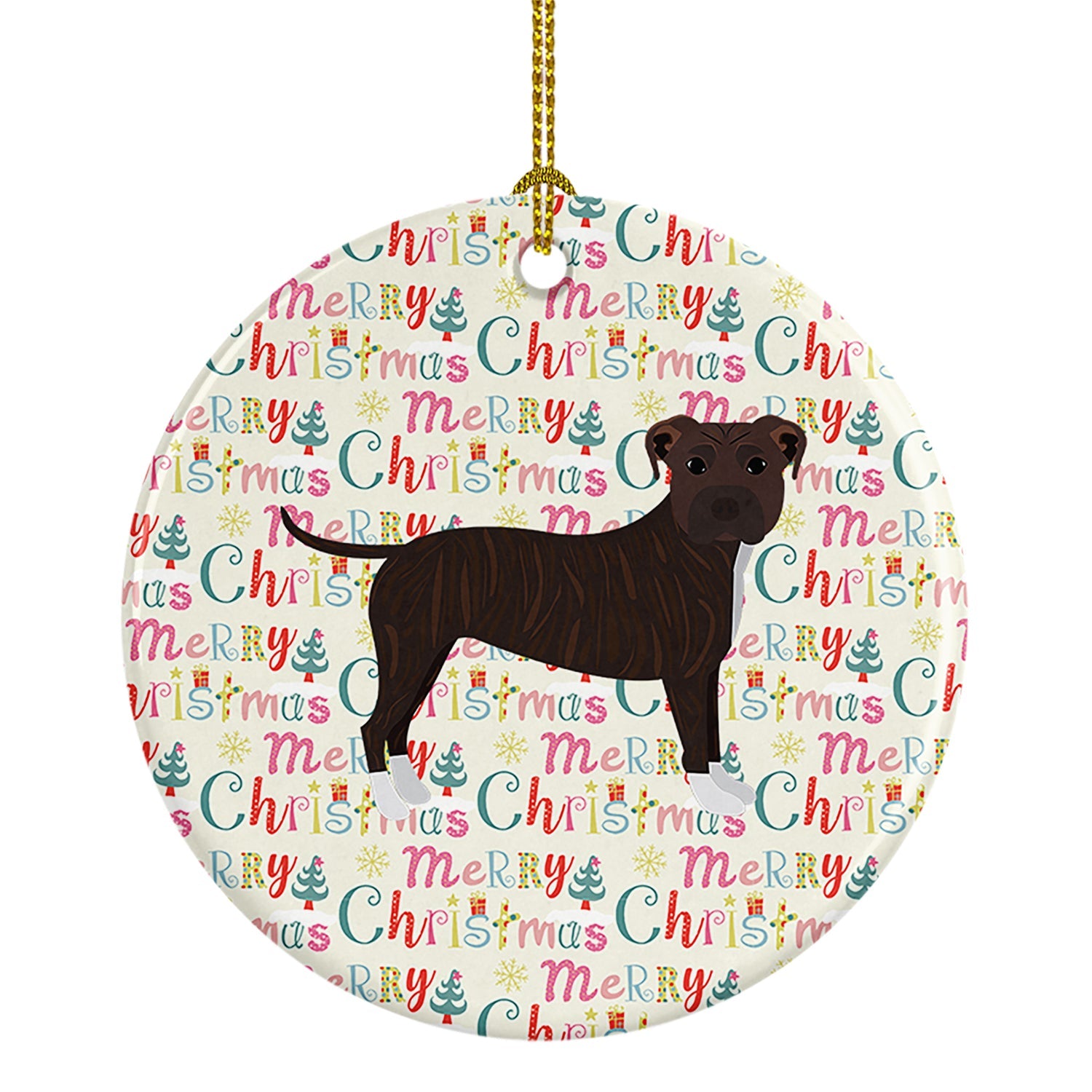 Staffordshire Bull Terrier Merry Christmas Ceramic Ornament