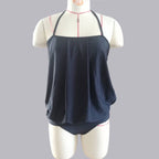Black Word Neck Wrap Vest and Briefs Swimsuit Set