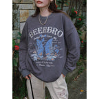 Retro American Butterfly Print Embroidered Sweater for Girls