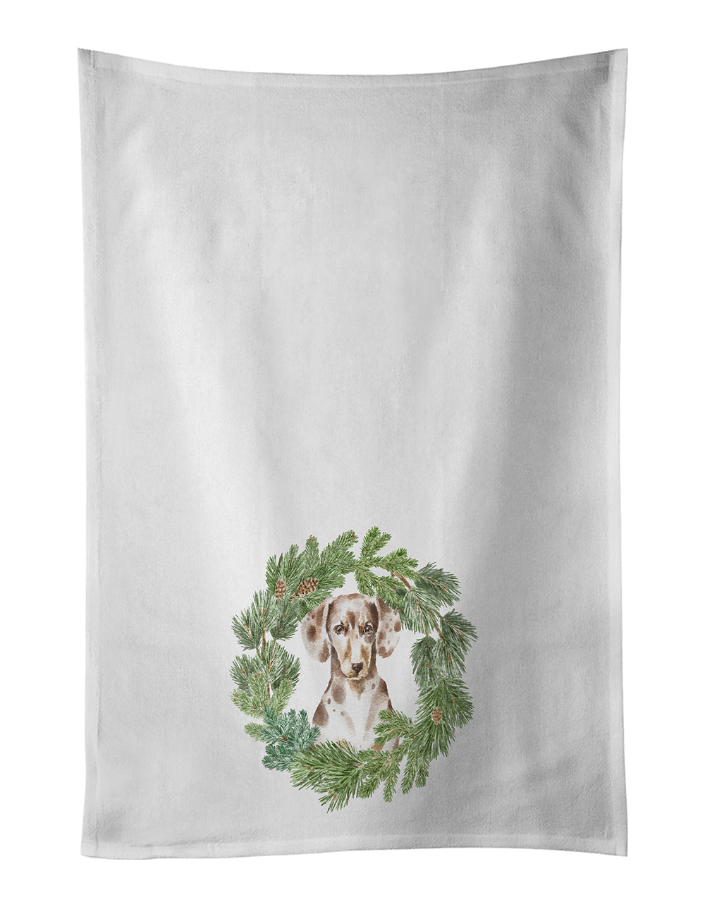 Dachshund Dappled Christmas Wreath Kitchen Towel Set of 2