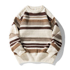 Striped Twisted Patchwork Round Neck Sweater for Men