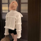Lambswool Patchwork Long Sleeve Turn-down Collar Jacket